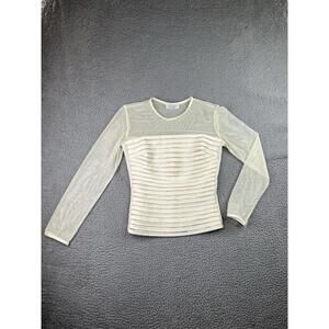 Flora Nikrooz Ivory Sheer Bridal Top Women’s Sz S Long Sleeve Satin Stripes